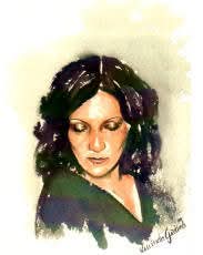 Watercolour portrait of a woman with dark hair