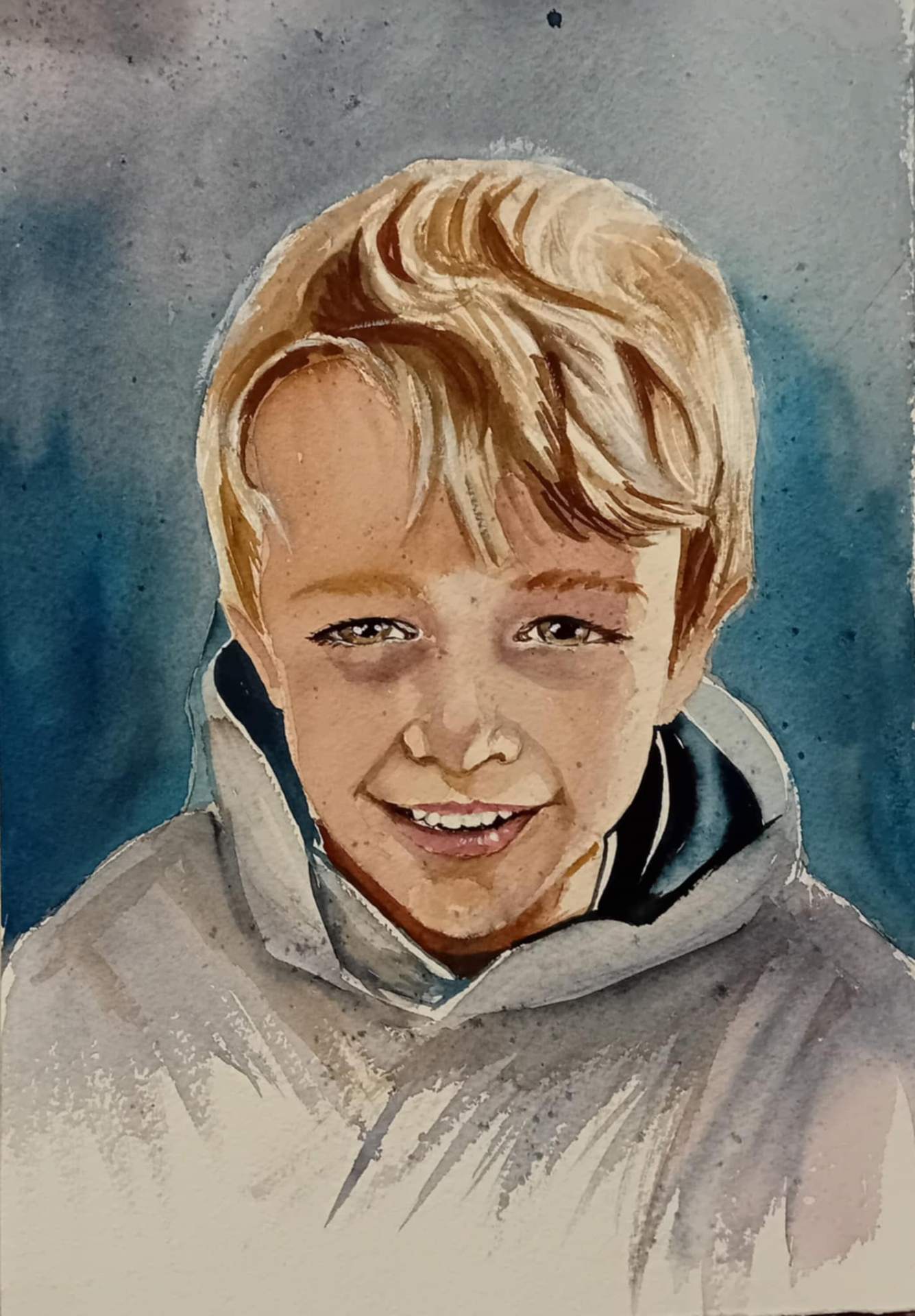 Watercolour portrait of a young boy