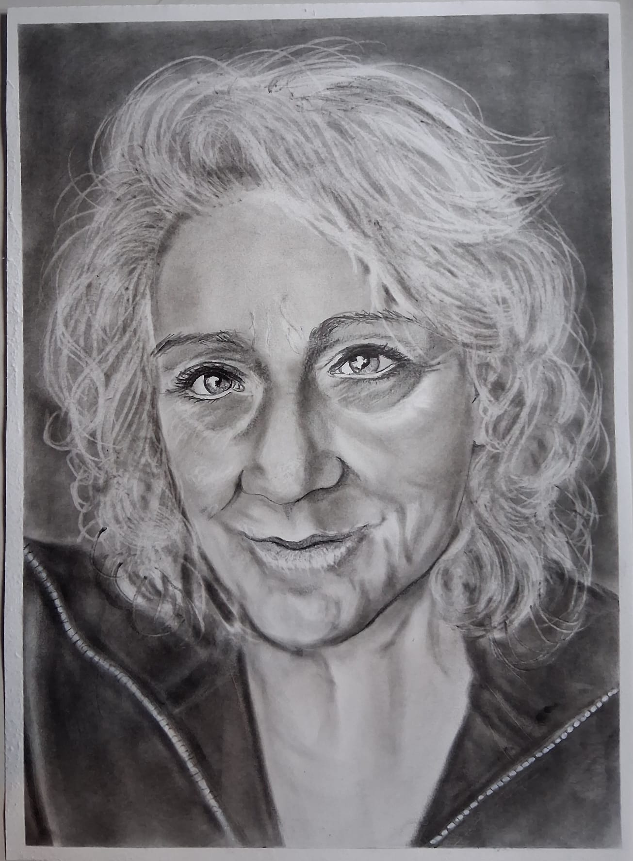Charcoal portrait of an older woman